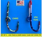 Usa Flag   Camo Hooks - Eagle Claw Fish Hook Hat Pin Money Clips - Set Of Two 2 