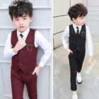 Boy Plaid Vest Blazer Clothes Set Dress Suit Child Brooch Shirt Pant Outfit