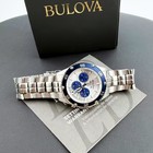 Men Bulova Marine Star White blue Dial Chronograph 98b423 Quartz Watch 41 5mm