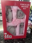Porcelain Dresser Set Pink Floral Decoration Collectible Vanity Accessories