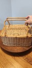 Vintage Wicker Woven Sewing Basket With Lining