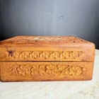 Vintage Wood Hand Carved Bovine Inlay Hinged Sheesham Trinket Jewelry Box India