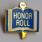 Honor Roll Lapel Pin Blue Gold Open Book Key Academic Award Vintage