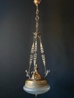 Antique Brass And Glass Chandelier From Italy With Putti
