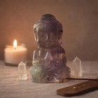 Purple Fluorite Baby Buddha Carving 525g Meditation Statue Crystal Carving