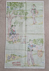 Vintage Pure Linen Kitchen Tea Towel Green Waltzing Matilda Tramp Life Australia