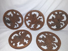 Set 5 Antique Cast Iron Round Garden Decorations Rose Pansies
