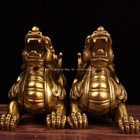 Pair 10   Brass Office Home Feng Shui Winged Mythical Beast Wealth Dragon Pixiu
