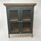 Antique 1890   s Hand-painted Wooden Mini Cabinet Fruit Motifs Wire Mesh Doors 