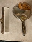 Beautiful Vintage Hand Held Vanity Mirror Silver Plated  Ribbons   Bows   Comb