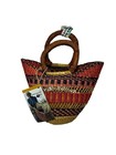 Handwoven Ghana Bolga Basket Fair Trade Market Tote 11x11 Goat Skin Handles
