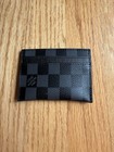 Louis Vuitton Black Gray Checker Print Leather Card Holder 