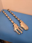 Vintage Rare Set Of Hand Forged Metal Beaded Salad Fork And Spoon 14 In  Long   