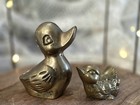 Vintage Near Antique Pair Of Small Solid Brass Duckling   Baby Bird Estate