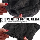 Women Beanie Tail Ponytail Messy Bun Solid Ribbed Knit Beanie Hat Cap-black