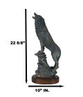 Large Wildlife Cries Of The Night Howling Gray Wolf Standing On Rocks Figurine