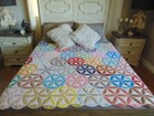 Antique Vintage 1960 s Homemade Hand Stitched Orange Peel Quilt 67  X 80 