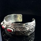 Sterling Silver Cuff Bracelet Signed Ss W hallmark Red Coral 45g  wcp040230 