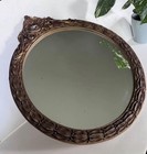 Vtg Antique 18  Circular Mirror W  Ornate Laurel Wreath Gold Wood Carved Frame