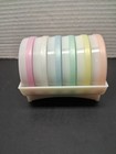 Retro Plastic Coaster Set  6 Solid Colors With Holder - White Pink Green Blue
