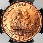 1954 Ngc Ms 64 South Africa 1 2 Penny Elizabeth Ii 101k Key Red Coin  24082602c 