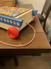 Vintage Playskool Wagon Toy Cart With 24 Large Wooden Letter Blocks Orange Wheel
