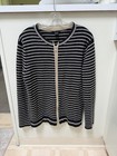 Men   s Striped 100  Cashmere Cardigan By Man Zip Up Black And Gray Small