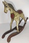 Vintage Folk Art Hand Carved Wooden Rocking Horse Primitive Decor 15  Long 