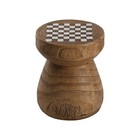 Rustic Wood Chess Board Table Outdoor Patio Side Stool Mushroom Shape Accent Set