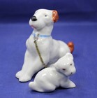Vintage Ceramic Dog With Puppy Chained  Made In Japan