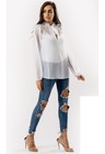 Womens Ladies White Tie Neck Long Sleeve Blouse Top
