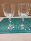 Vintage Clear Cut Glass Wine Water Goblets Pair Faceted Stemware 7 25 Inch Tall