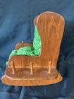 Vtg Wooden Rocking Chair Pin Cushion  Spool Thread Holder Sewing