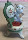 Vintage Porcelain Kitty Cat Sitting On Chair Pin Cushion Hand Painted From Japan
