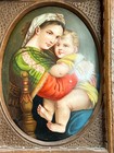 Rare Antique Carved Wood Triptych Black Forest  Religious Painting On Porcelain