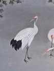 Japanese Hanging Scroll Art Painting  three Cranes  Kido Sogi Showa Kakejiku