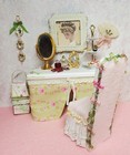 Miniature Dollhouse Furniture Vanity Table And Slipper Chair