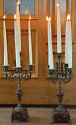19th Century Antique Pair Red Marble Bronze Gothic Victorian Ornate Candelabra