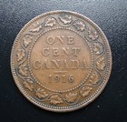 1916 Canada Large One Cent Coin   Canadian Penny   King George V