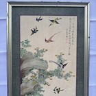 Vintage Asian Birds   Flowers Silk Print Framed Chinese Japanese Wall Art 40 5   
