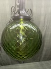 Antique Mid Century Modern Green Textured Glass Hanging Swag Lamp - Tested 17x10