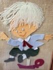 Vintage Child Nursery Felt Art Whimsical Boy Framed