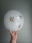 Vintage Light Fixture Large Round With Roses Glass Shade
