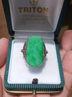 Ring  Edwardian Jadeite Jade Diamond Ring Silver Qing Dy