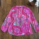 Lilly Pulitzer Elsa Pink Multicolor Floral Silk Oversized Split Neck Top Sz S