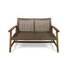 Acacia Wood Wicker Loveseat Patio Conversation Set For Backyard