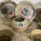 Vintage 1930s Ohio Art Tin Toy Tea Set 12 Pc Childs Litho Cups Plates Saucers