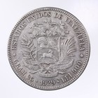 1929 F vf Venezuela 5 Bolivars Silver Coin