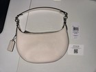 Coach Payton Mini Pebbled Crescent Shoulder Bag Zip Chain Strap White Silver