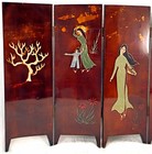 Chinese 6 Panel Lacquered Wood Table Screen Different On Each Side 6 Panels